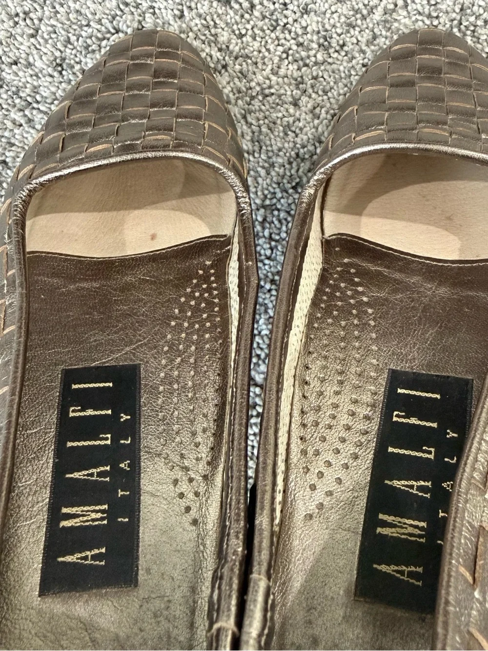 Amalfi Italy Metallic Genuine Woven Leather Flat Loafers Preppy Women’s 8.5 AAAA
